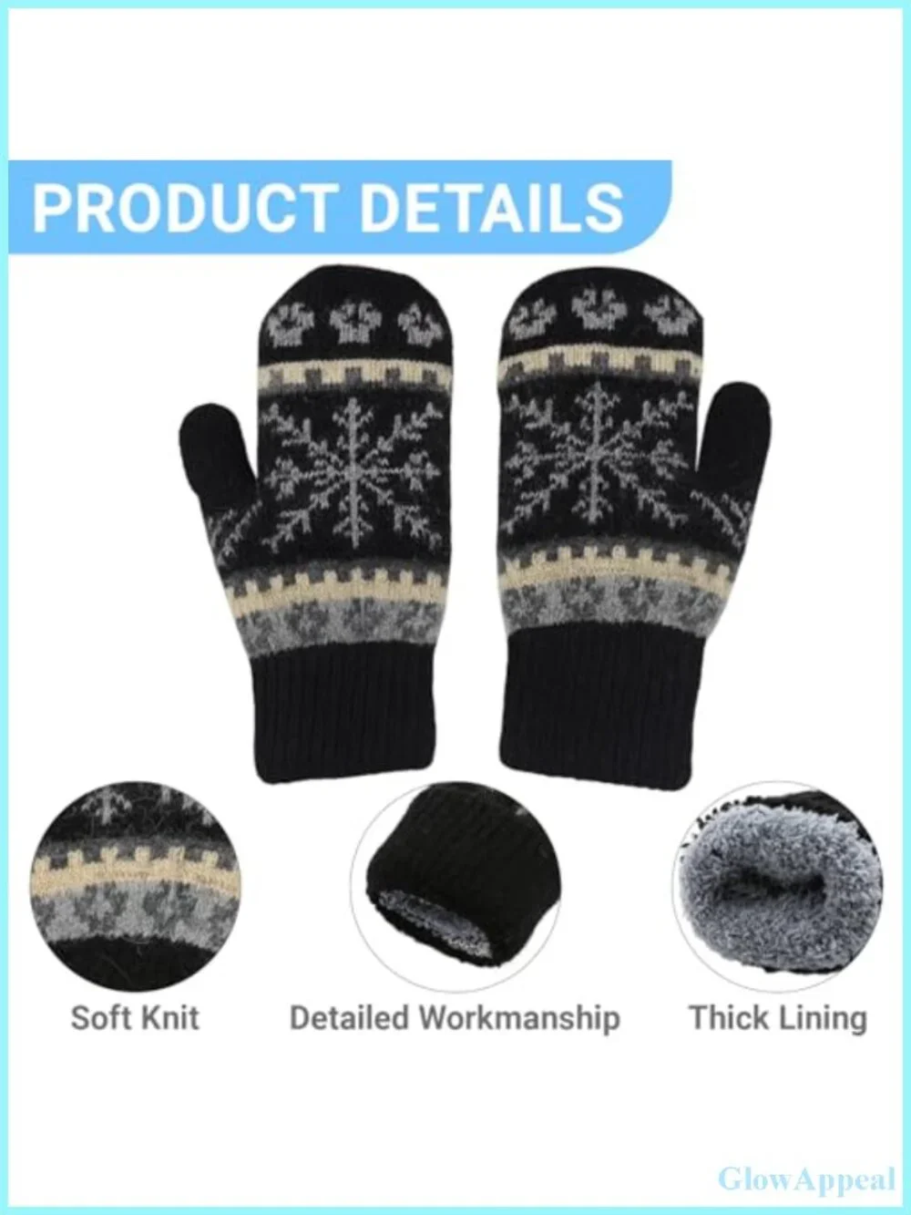 Knitted Mittens for Women Men, Warm Fleece Lined Stretchy Winter Gloves